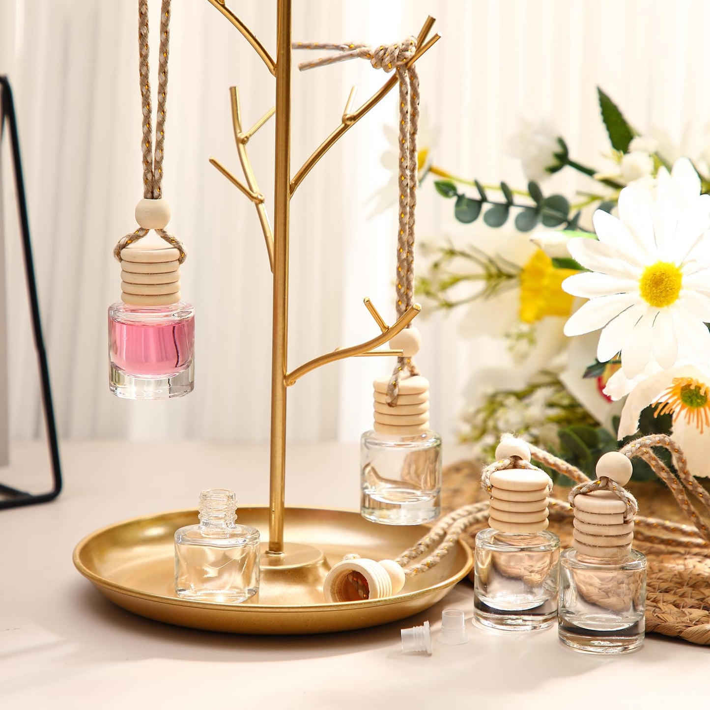 Zubebe 500 Pcs 8ml Hanging Car Air Freshener Diffuser Bottles Empty Bulk Cylindrical Clear Glass Perfume Refillable Aromatherapy Essential Oils Pendant For Auto Interior Ornaments Decoration