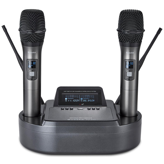 Rechargeable Handheld Wireless Microphone System, UHF Dual Professional Cordless Mics for Home Karaoke, Meeting, Party, Conference, Stage, 262ft Range