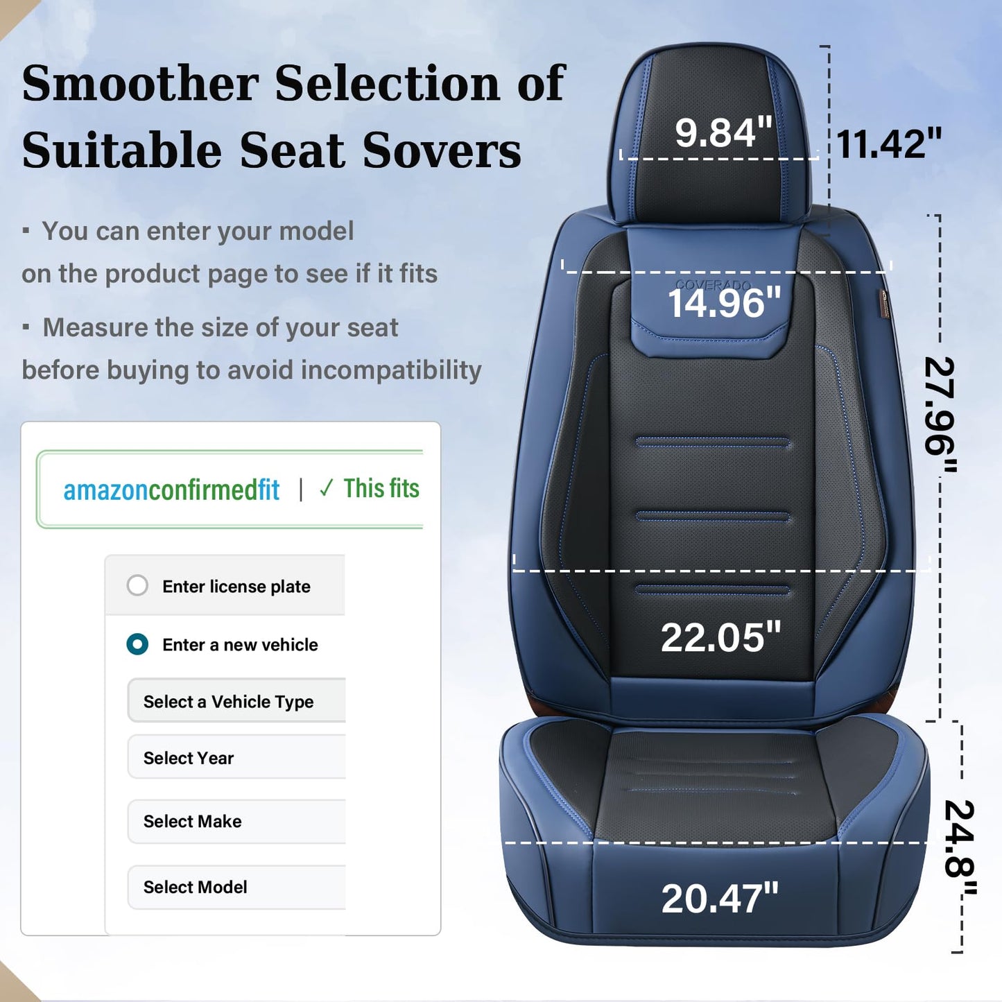 Coverado Car Seat Covers Full Set, Seat Covers for Cars, Waterproof, Leather Car Seat Cushion, Universal Car Interior Covers Seat Protectors for Most Cars Blue