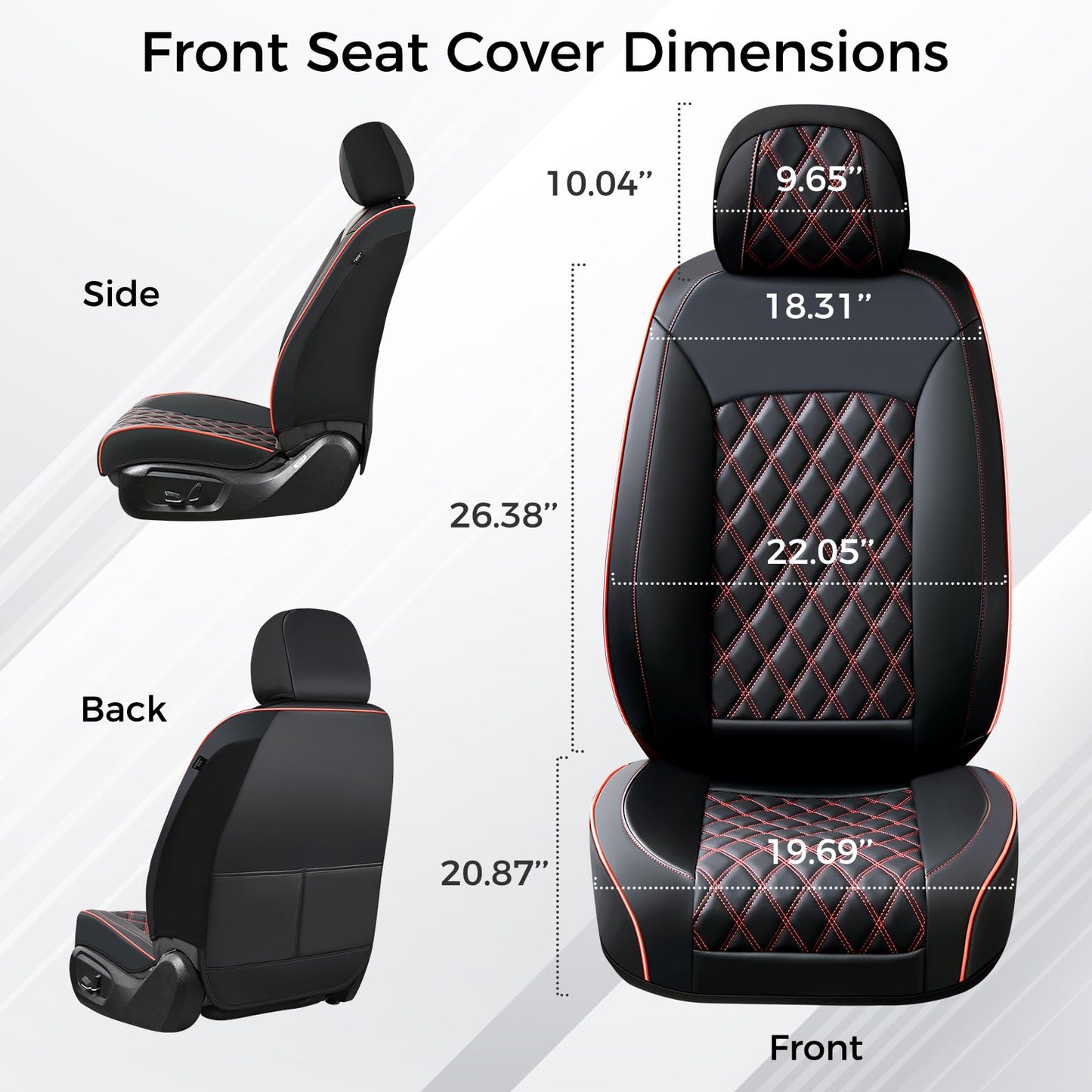Huidasource Seat Covers for Car, Full-Cover Nappa Leather Car Seat Covers Full Set Waterproof, Black Car Seat Cover Front ＆ Back Seat Fit for Most Cars, Vans, Trucks, SUVs (Full Set/Black&Red)