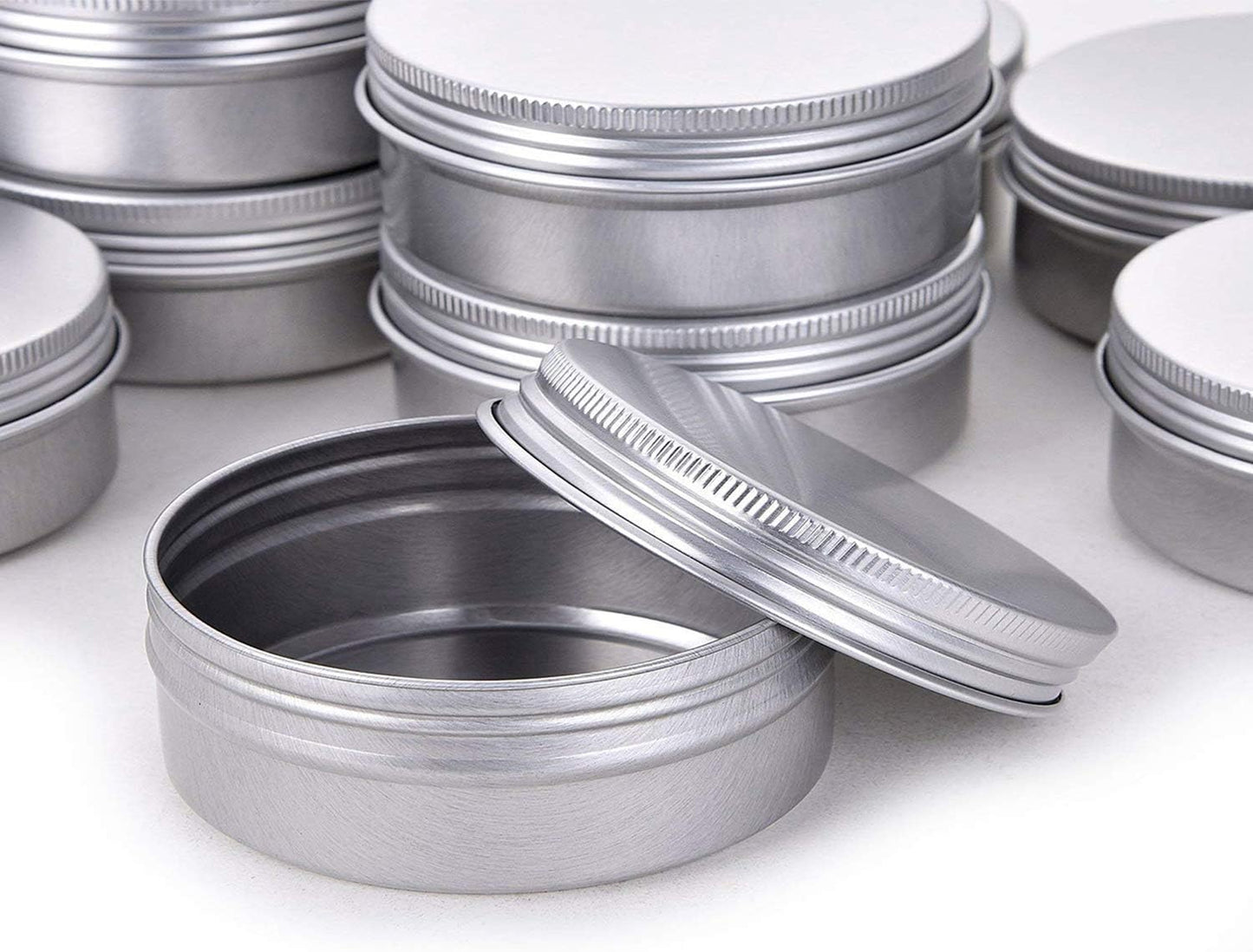 2 Ounce Aluminum Tin Jar Refillable Containers 60 ml Aluminum Screw Lid Round Tin Container Bottle for Cosmetic,Lip Balm, Cream, 12 Pack.