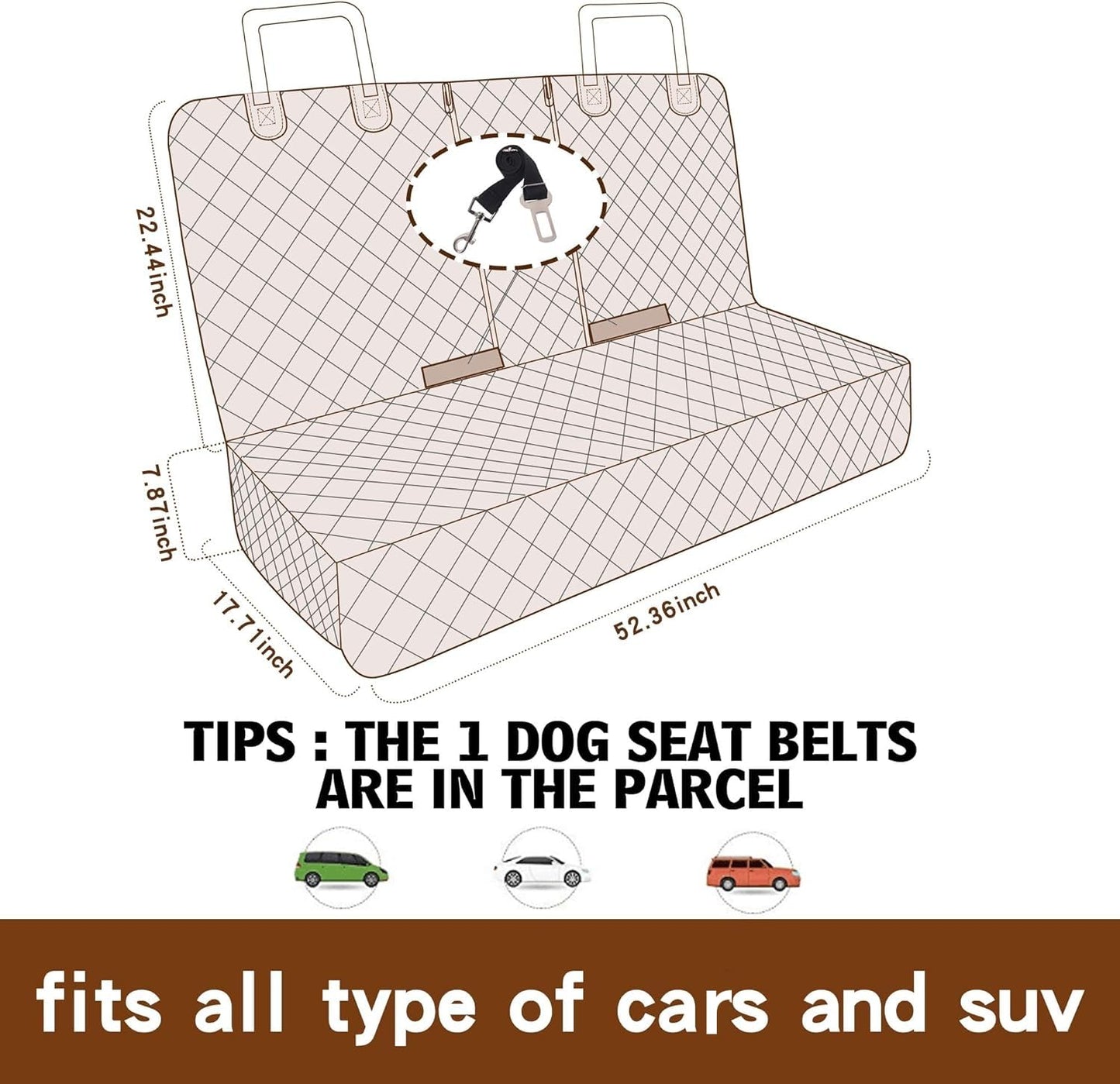 JSTHT Dog Car Seat Cover for Back Seat 100% Waterproof Car Seat Cover Protector for Dogs in Car Nonslip Scratch Proof Durable Dog Seat Cover for Cars SUV &Truck
