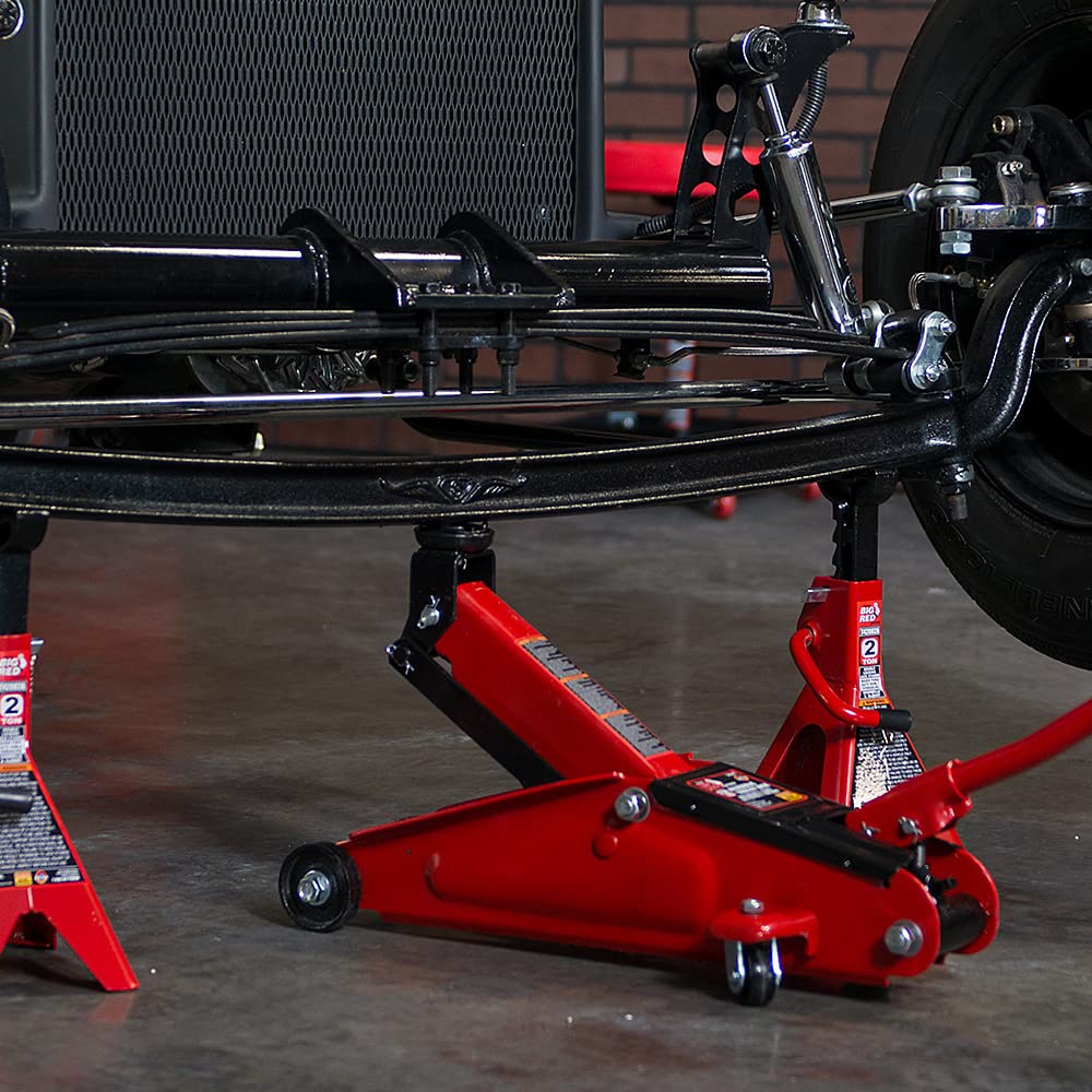 BIG RED TAM825013S Torin Hydraulic Trolley Floor Service/Floor Jack with Blow Mold Carrying Storage Case, 2.5 Ton (5,000 lb) Capacity, Red