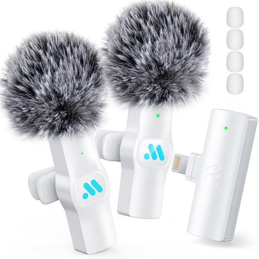 Leettus 2pcs Lavalier Wireless Microphone for iPhone iPad Video Recording,Mini Microphone for Game Live Streaming,Interviews,YouTube,TikTok,Vlog（White）