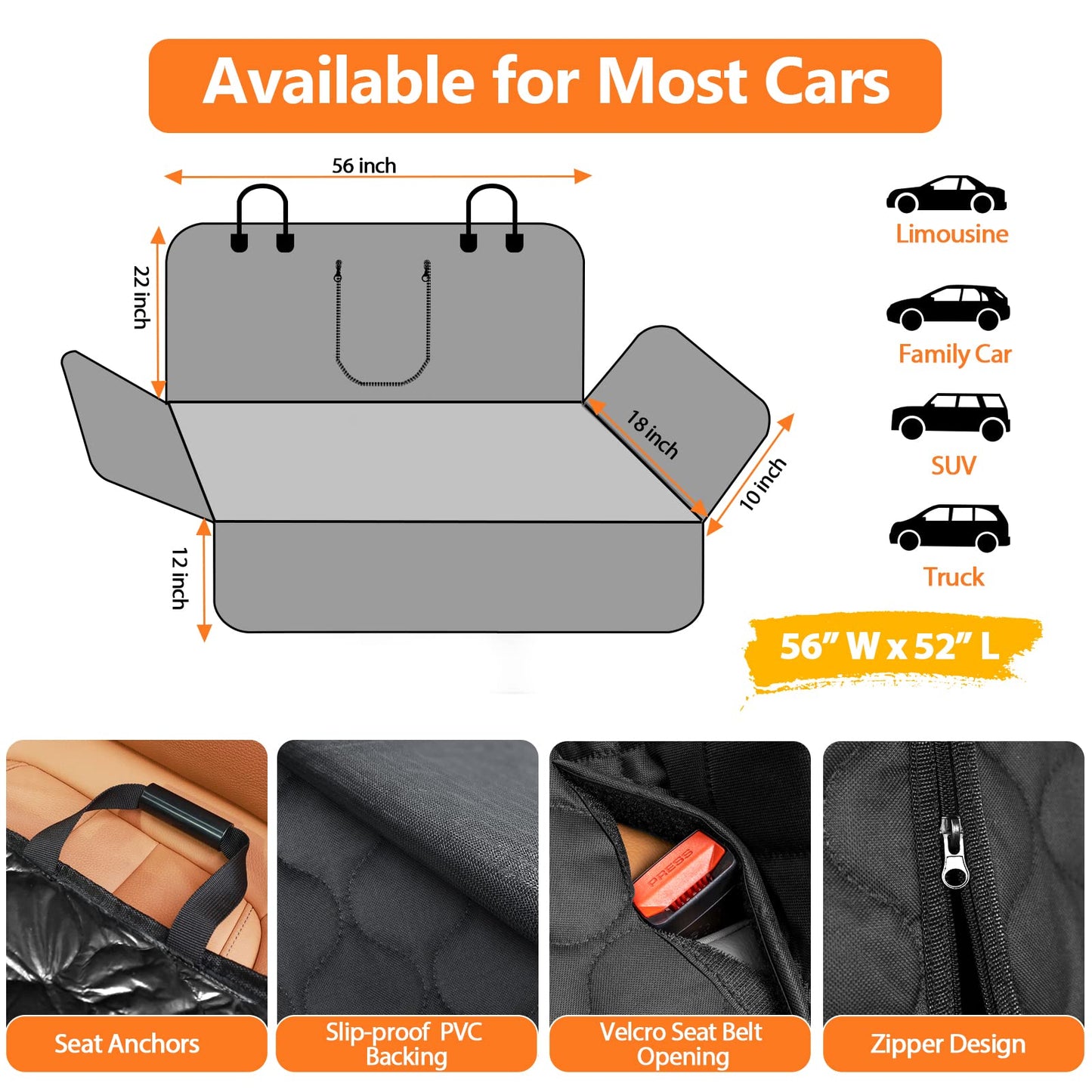 URPOWER Dog Car Seat Cover for Back Seat - Waterproof Bench Seat Cover Fits Middle Armrest for Cars, SUVs & Small Trucks, Nonslip Backseat Dog Covers Rear Seat Protector for Pets and Child