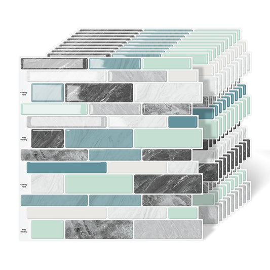 MOONFUN 10 Sheet Peel and Stick Backsplash Tiles, 12 X 12 Inch Blue Green Self Adhesive Tile Sticker for Backsplash Kitchen,Bathroom