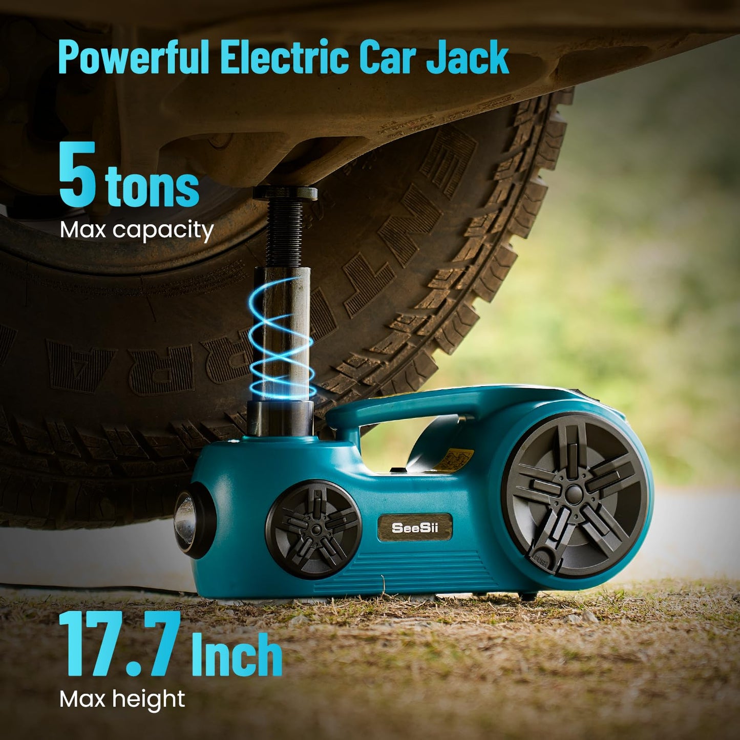 SEESII Electric Car Jack Kit 5 Ton 17.7 Inch Lift Range 3in1 car jack Hydraulic with Impact Wrench and Tire Inflator Floor Jack for SUV/Pickup/Truck/Sedan Roadside Emergency Tire Change Spare Tool Set