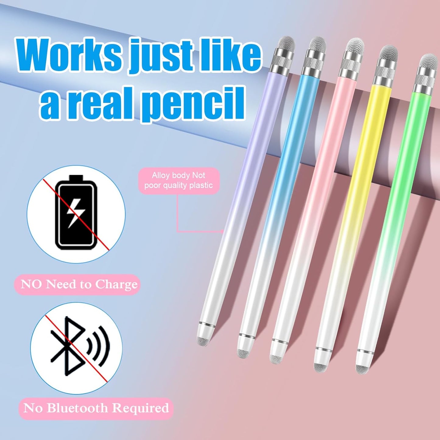 Bopomofo 10PCS Stylus Pen for Touchscreen,Stylus Pen for iPhone/iPad/Tablet Android/Microsoft/Surface, Compatible with Touch Screens (Purple/Pink/Blue/Green/Yellow)
