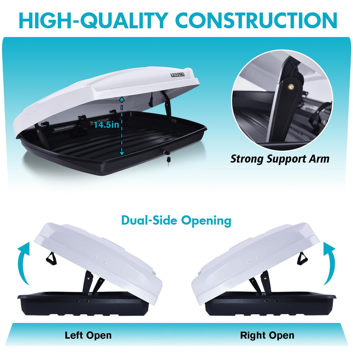 Hard Shell Rooftop Cargo Carrier, Waterproof Rooftop Cargo Box with Security Keys, Car Top Carrier Roof Cargo Box for Luggage Storage, 58.3 (L) x35.4 (W) x 13(H) Inches, (15 Cubic Feet, White)