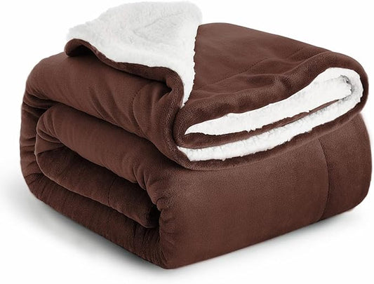 IR Imperial Rooms Sherpa Blankets Queen Size - Thick and Warm Blankets for Winter, Reversible Soft and Fuzzy Fluffy Queen Size Blanket for Bed, Coffee, 90x90 Inches