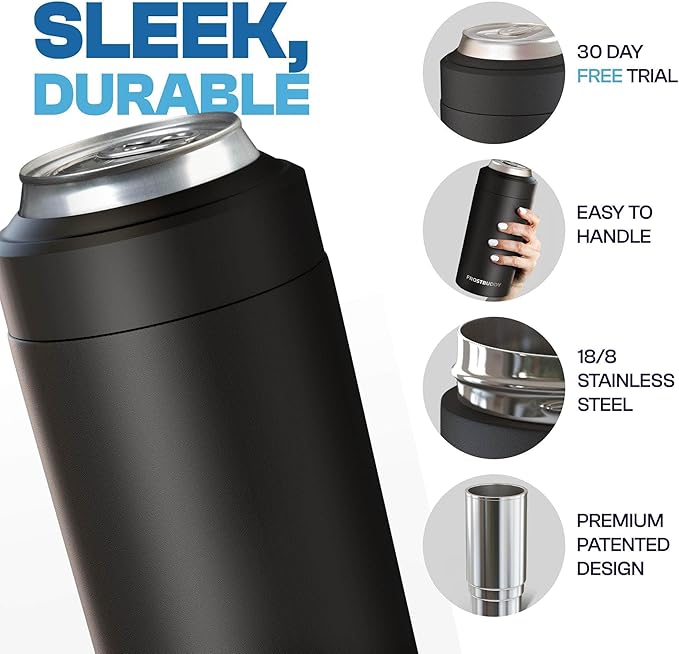 Frost Buddy Universal Buddy Can Cooler - Fits All - For Regular 12 & 16 oz or Slim-Size Bottles - Insulated Double-Walled Stainless Steel (Lights)