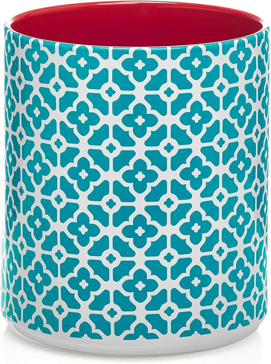 DOWAN Colorful Large Utensil Holder, 7.2" x 6.2" Ceramic Kitchen Utensil Holder for Countertop, Vibrant Patterned Utensil Crock with Protection Cork Mat, Utensil Caddy for Housewarming & Wedding Gift