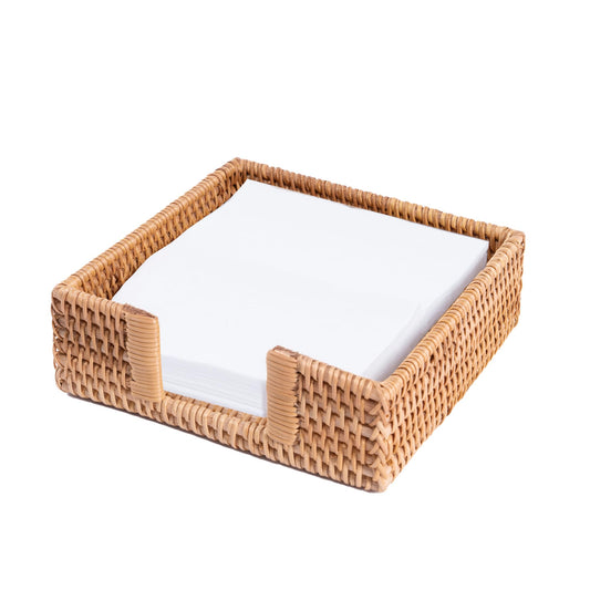 Natural Rattan Napkin Holder Boho Style Decorative Handwoven Tissue Dispenser, Napkin Serving Tray Basket for Bathroom Kitchen Dining Table（Rattan，Square）