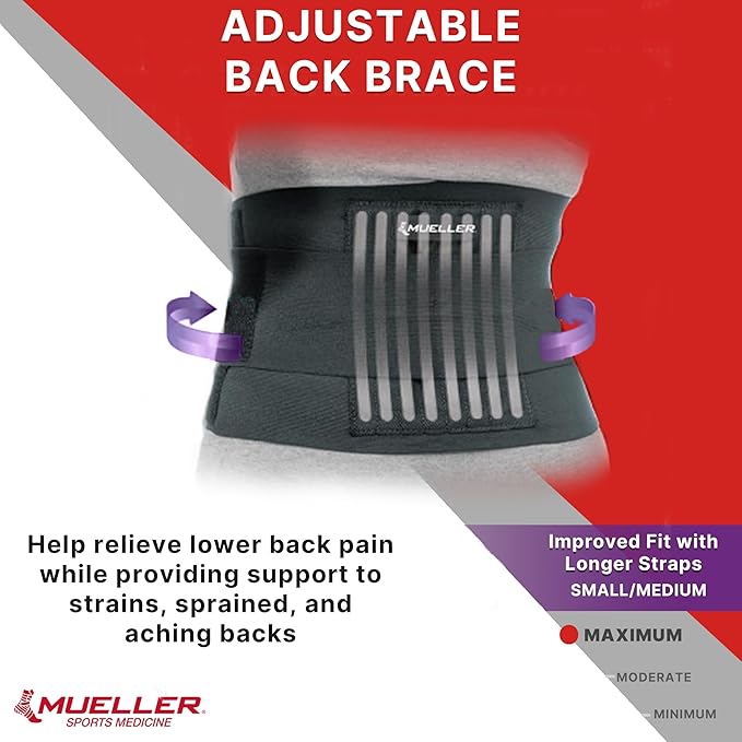 MUELLER Sports Medicine Adjustable Back Brace, Back Pain Relief Support for Men and Women, Ideal for Upper and Lower Back Pain, Sciatica, Scoliosis, Black