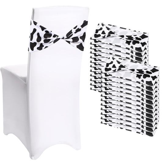 Newwiee 36 Pcs Cow Stripe Chair Sashes Spandex Cow Chair Bands Animal Print Elastic Chairs Sashes Bow Polyester Bands Ties Without Buckle for Animal Safari Jungle Theme Party Birthday Decor