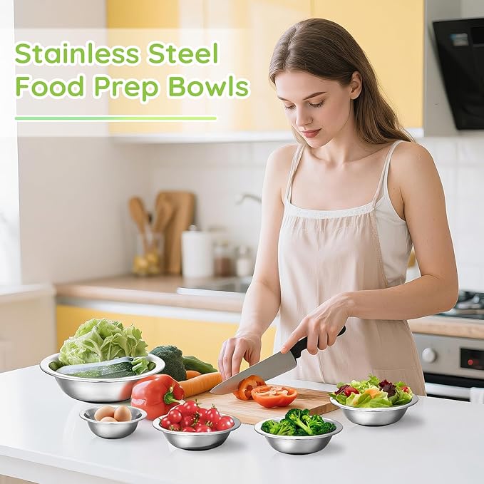 304(18/8) Stainless Steel Mixing Bowls for Kitchen, 8 Pack 7" 21.22 fl.oz Metal Mixing Bowls Set Stackable for Baking Serving Cooking Food Prep Storage Dishwasher Safe Lightweight