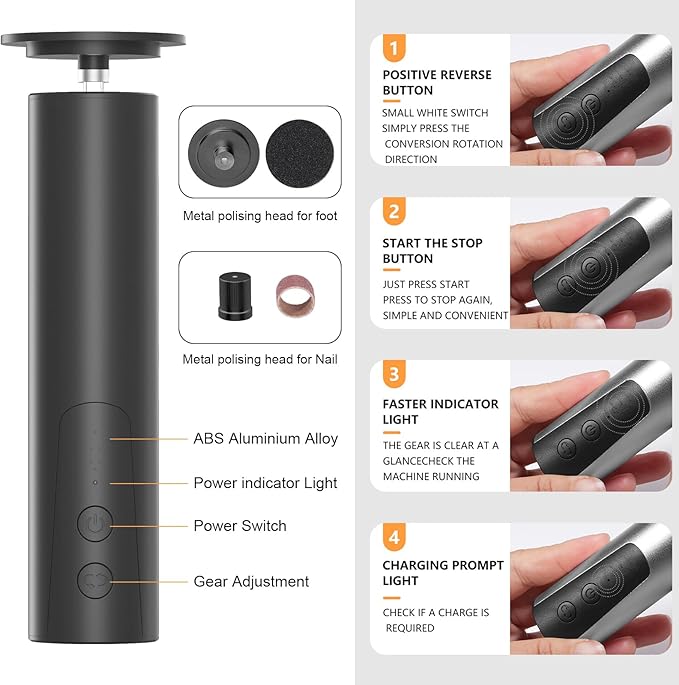 ele ELEOPTION Electric Callus Remover for Feet Electric Foot File Nail Grinder 6 Speed Adjustable Rechargeable Professional Foot Sander Pedicure Tool for Feet Dry Dead Skin Black
