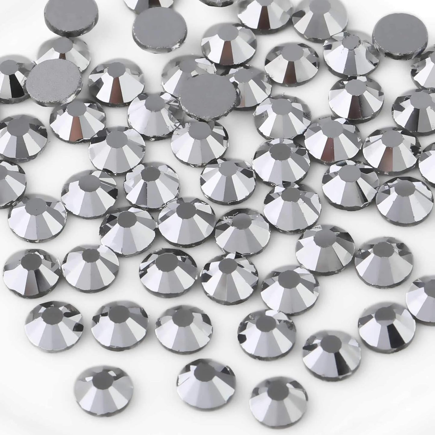 Beadsland Flat Back Crystal Rhinestones Round Gems for Nail Art and Craft Glue Fix,Silver Hematite (4.6-4.8mm) SS20/1440pcs