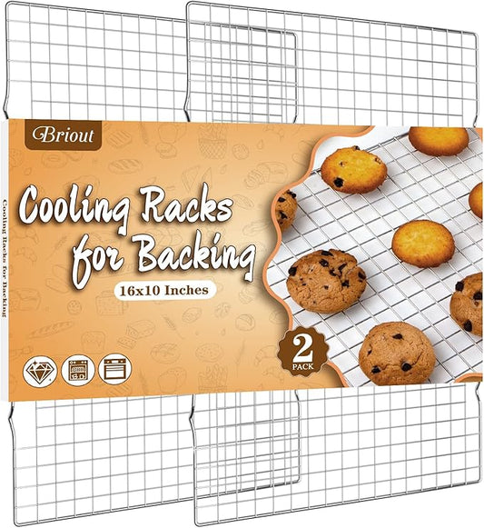 Cooling Rack for Baking 2-Pack, 16x10 Inches Baking Rack, Thick Wire Cookie Rack for Cooking, Roasting, Grilling, Drying, Oven Safe, Fits Half Sheet Pan, Silver