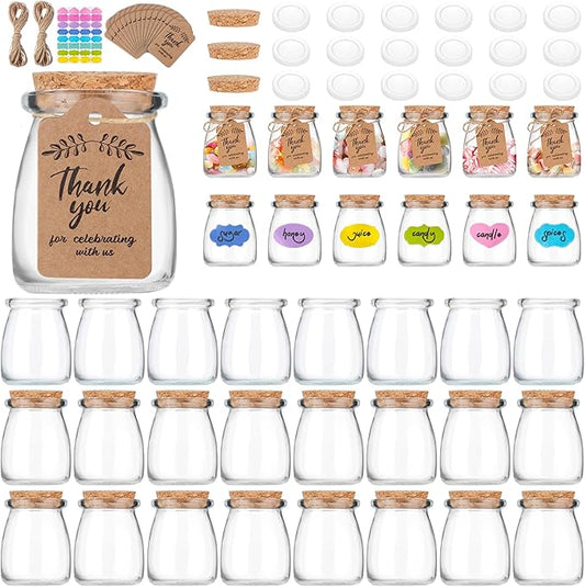 AIXIANG 20 Pack Pudding Glass Bottles Favor Jars with Cork Lid and Seal Cap for Wedding Favors,Baby Shower,Party Favor,Gift Jar, Candy, Spices, with Twine, Labels, Decorative Jars