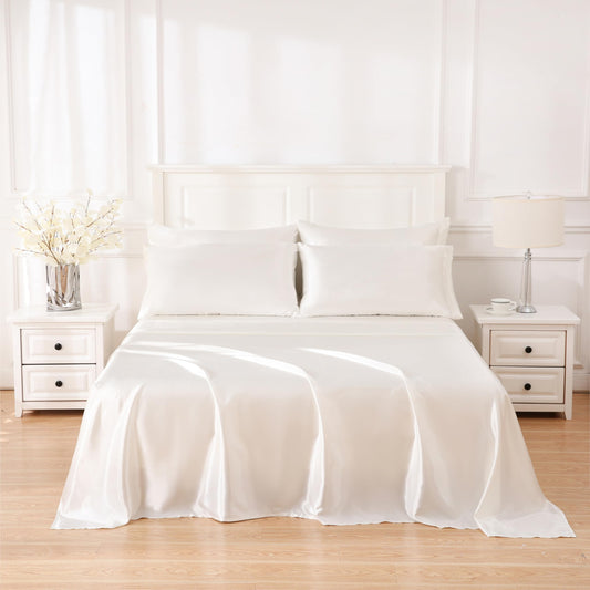 Sleeplite 4 Piece Luxury Satin Bed Sheets Set with Pillowcases - Ultra Soft & Silky, Hypoallergenic & Wrinkle-Free, Hotel Quality Comfort Bedding, Size King, Snow White