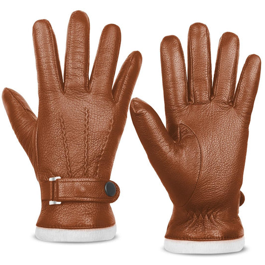 Harssidanzar Leather Gloves Men,Genuine Leather Warm Cashmere Lined Touchscreen Texting Gloves for Driving KM051US,Camel,Szie M