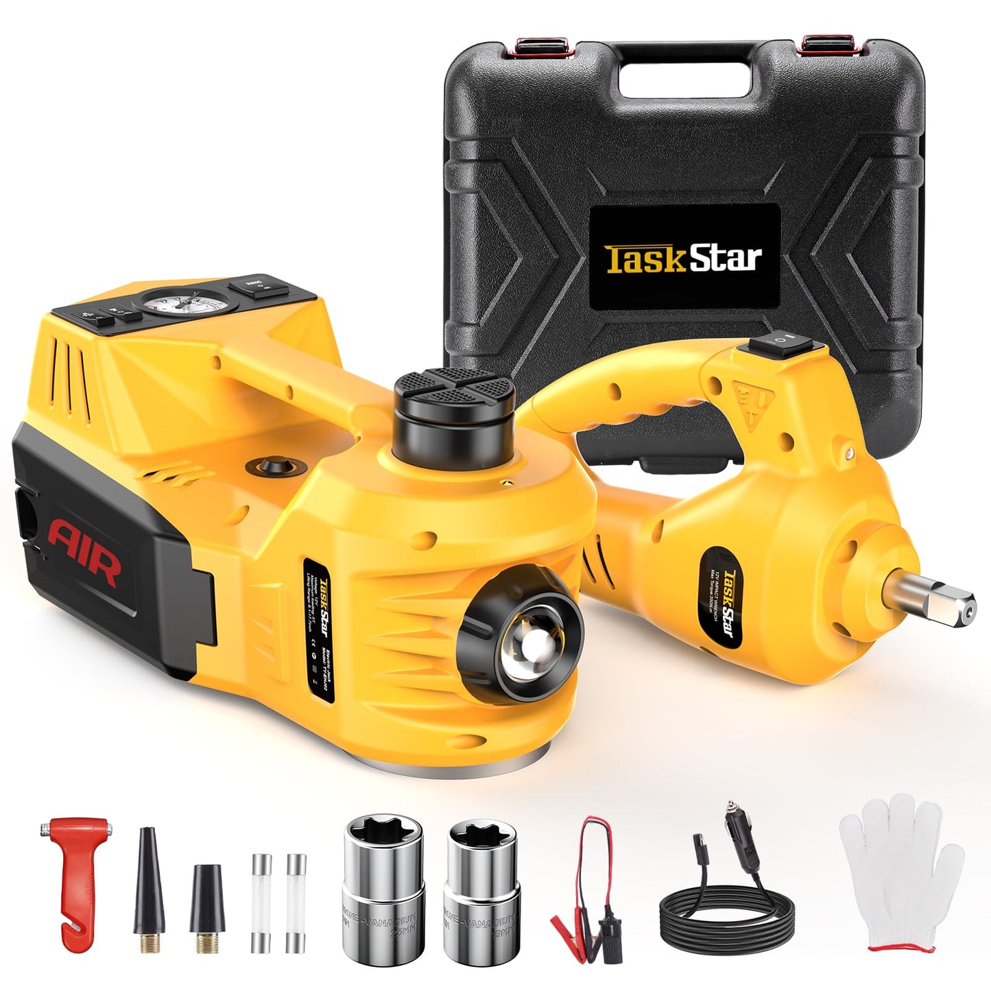 TaskStar Electric Car Jack Kit, 5 Ton/11023 lbs 12V Hydraulic Car Jack Lift with Electric Impact Wrench and Tire Inflator Pump, Portable Auto Kit for SUV MPV Sedan Truck Change Tires Garage Repair