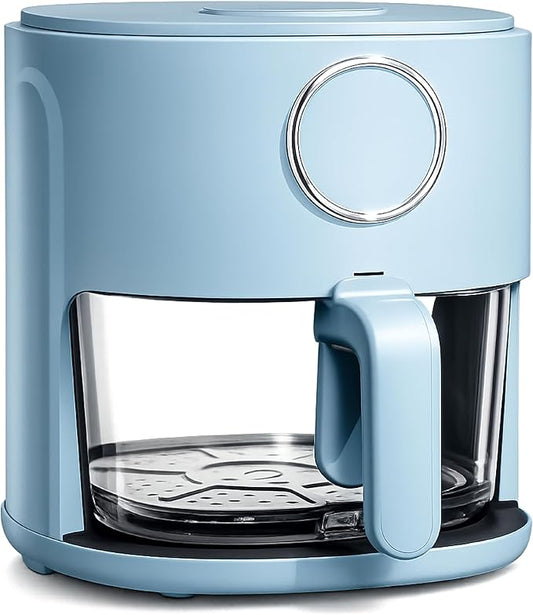 COOK WITH COLOR Colorful 1200W 4Qt Air Fryer: Glass Basket, Dishwasher Safe, 60min Timer, 6 Presets, Temp Control 175F-400F, 4 QT, Slate Blue