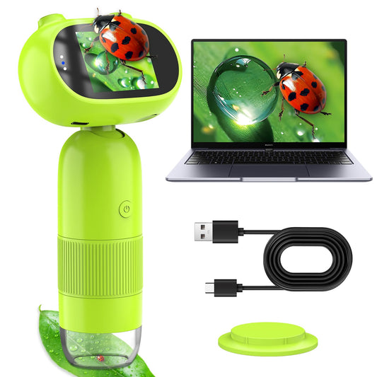 Microscope 1000X OUTACT Handheld Digital 16MP Portable Pocket Microscope with 2inch IPS Screen,1080P Adjustment Button Science Portable Microscope with 4 Adjustment Levels with 8 LEDs