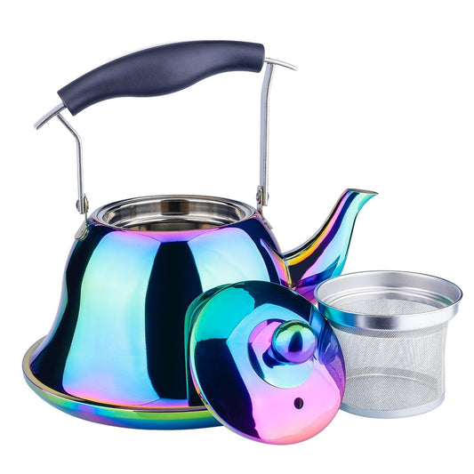 Onlycooker Whistling Tea Kettle Stainless Steel Stovetop Teakettle with Infuser Sturdy Teapot for Tea Coffee Fast Boiling Color Rainbow Mirror Finish 2 Liter / 2 Quart