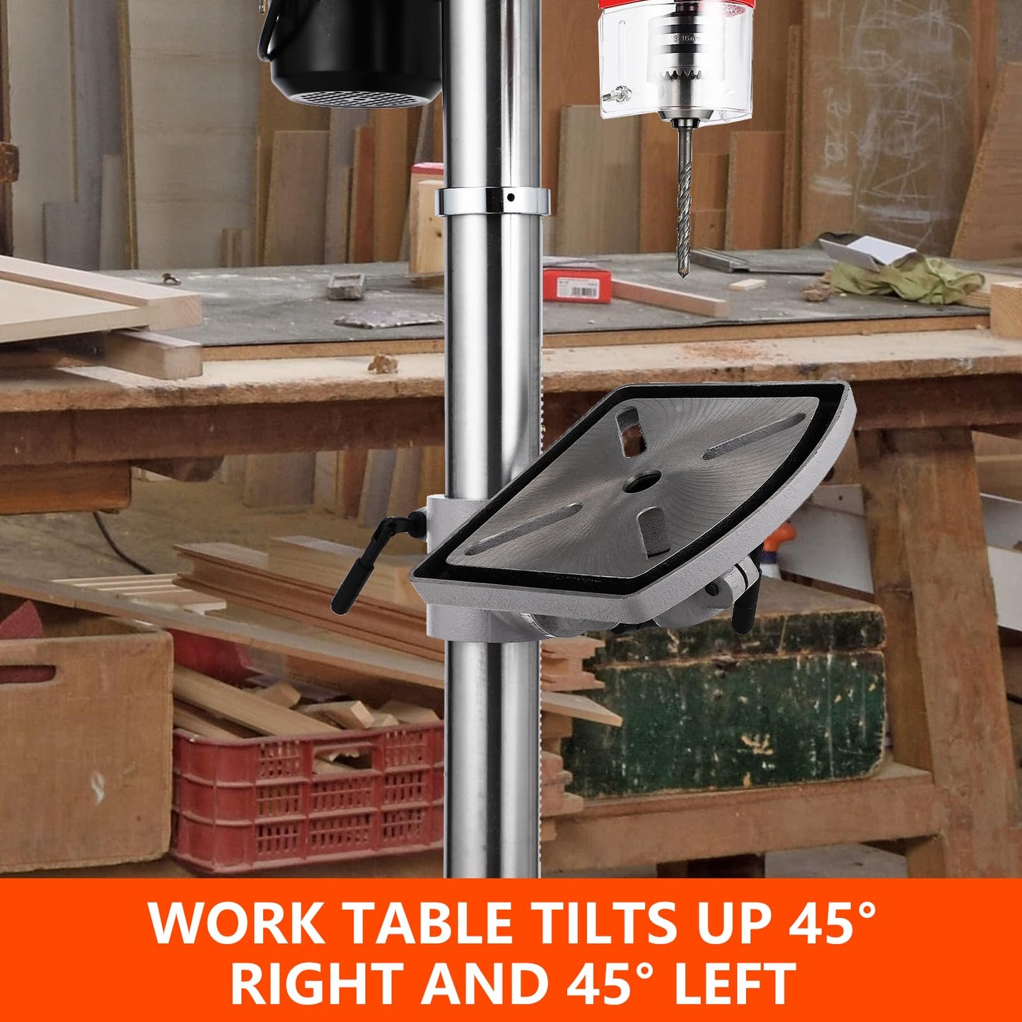 13 in Benchtop Drill Press, 7.5 Amp 120V, 288-3084 RPM Variable Speed Cast Iron Bench Drill Press, 0-45° Tilting Worktable, Tabletop Drilling Machine for Wood Metal