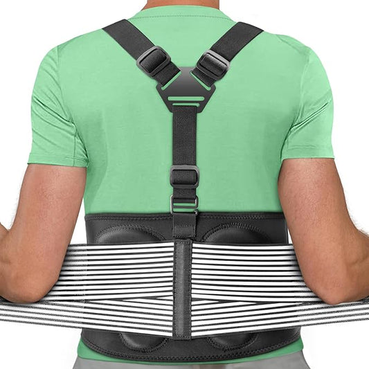 AllyFlex Sports® Back Brace For Lifting Work Y-shape Suspenders Safety Belt With Dual 3D Lumbar Support Relieve Pain, Prevent Injury - XL/XXL (45''-55'')