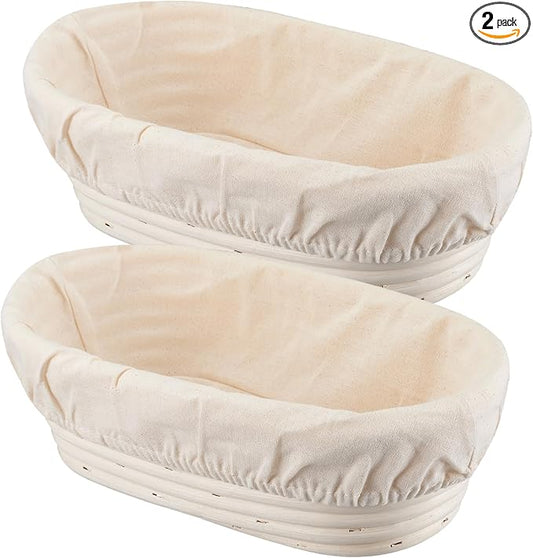 Dimpola Banneton Bread Proofing Basket Banneton Basket Set Sourdough Proofing Basket Round Proofing Bowls Handmade Rattan Baskets and Liners (Oval 10 inch set of 2)