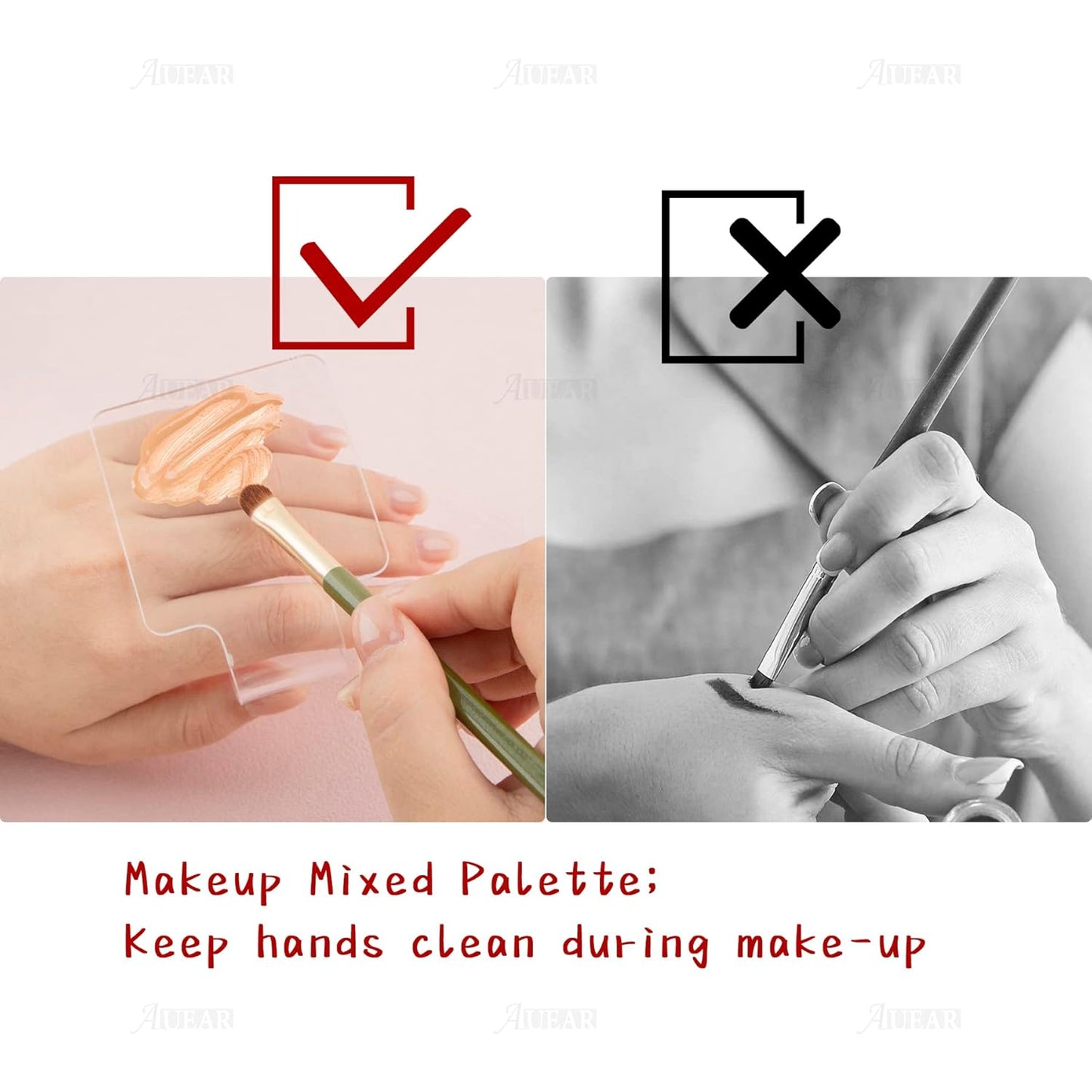AUEAR, 3 Pack Professional Makeup Hand-held Palette Makeup Mixing Tray Clear Acrylic Nail Art Manicure or Foundation Eye Shadow Cremes Powders and Cosmetics