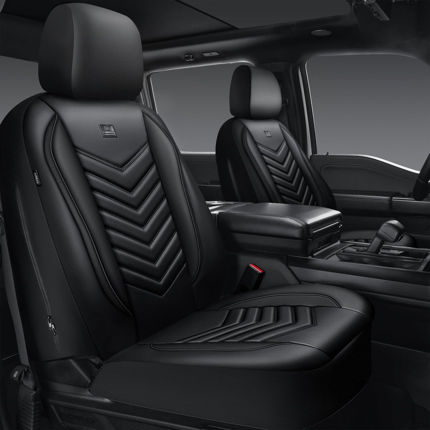 CAR PASS 3D Foam Faux Leather Car Seat Covers Front Seats,Waterproof Leather Front Seat Cover for Cars,Luxury Universal Fit Anti-Slip for SUV Truck Sedan Automotive,Armrest Airbag Compatible,Black