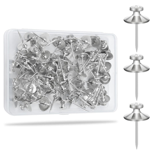 KURUI 60Pcs Double Headed Nails for Hanging Pictures, Wall Hangers Without Nails, Thumb Tacks for Wall, Renter Friendly Decor Push Pins for Tapestry Frame Art, Picture Hangers-Silver