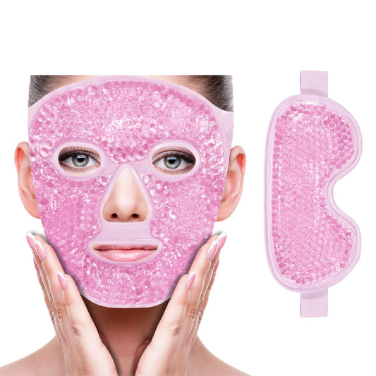 ZNÖCUETÖD Face Eye Mask Ice Pack for Reducing Puffiness, Bags Under Eyes, Puffy Dark Circles, Migraine,Hot/Cold Pack with Soft Plush Backing (Pink-(1*Eye Mask+1*Face Mask))