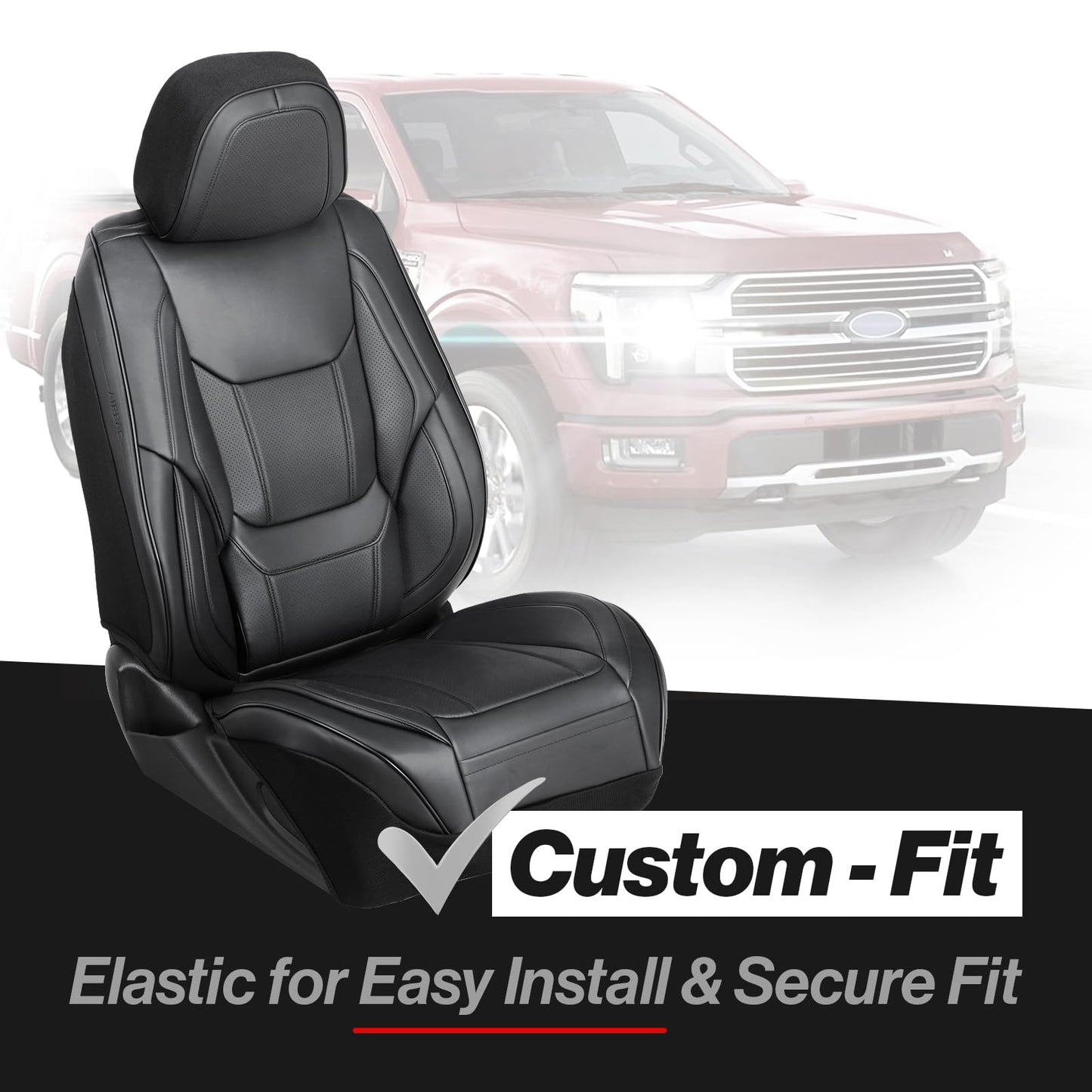 Coverland Custom Car Seat Covers Compatible with 2005-2021 Nissan Frontier Crew Cab, King Cab - Premium Leather Non-Slip Memory Foam Waterproof Custom fit Interior Protector [Full Set Seat-Black]