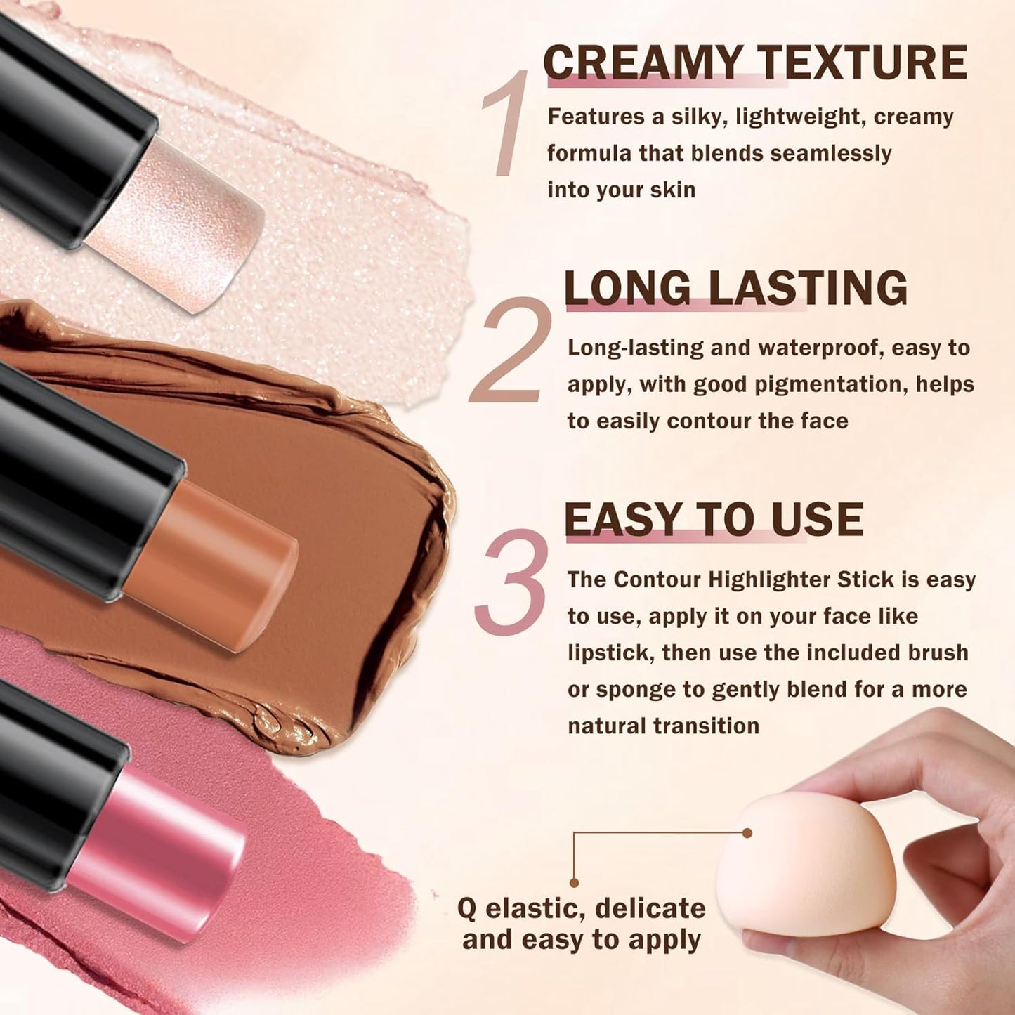 CAHIUYOA 6 Colors Cream Contour Stick Makeup Kit,Highlighter Makeup Stick,Bronzer Contour Stick and Blush Stick for Cheeks,Long Lasting Waterproof Face Highlighter Makeup Contour Kit (Set A)