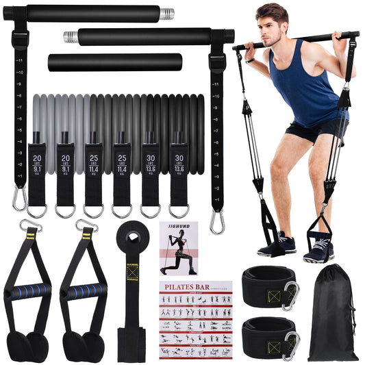 Pilates Bar Kit with 3 Set Resistance Bands, Multifunctional Pilates Workout Equipment for Women Men, Exercise Bands Set for Home Gym Fitness Yoga Strength Training