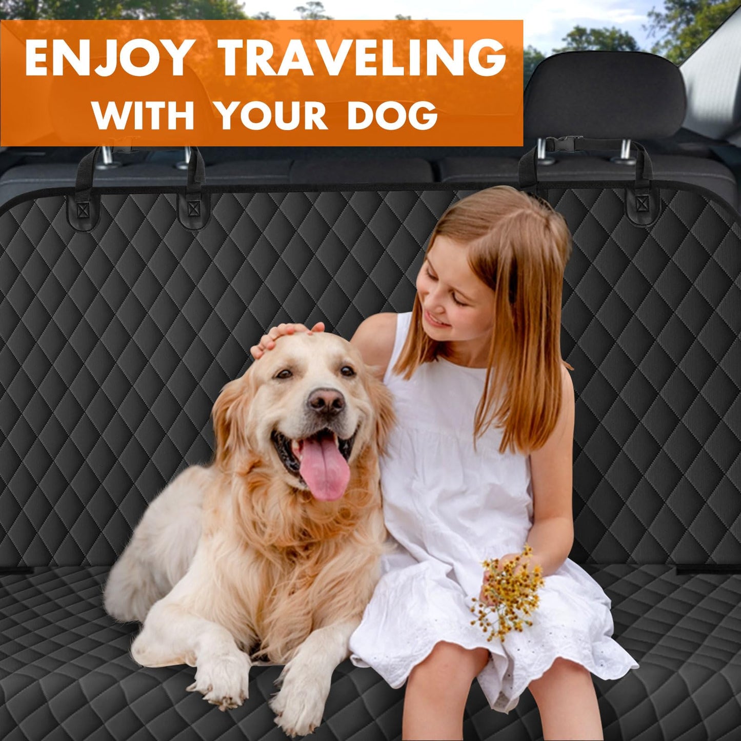 NECKORY Backseat Cover for Dogs, Waterproof and Non-Slip Pet Bench Seat Covers, Car Seat Protector for Back Seat, Universal Size Rear Car Seat Cover Fits Cars, Trucks and SUVs, Black