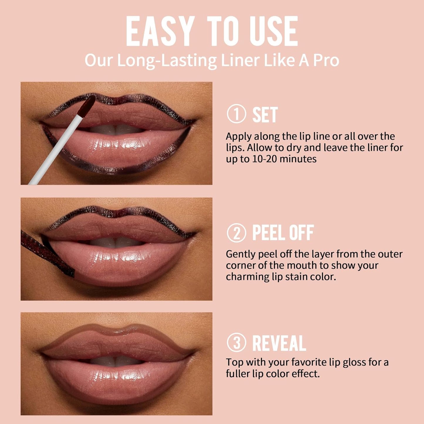 iMethod Lip Stain - Lip Liner Stain, Natural Long Lasting Lip Stain Peel Off, Waterproof Stay On All Day, Transfer-Proof, Highly Pigmented, Instant Peel Off Color, Cocoa