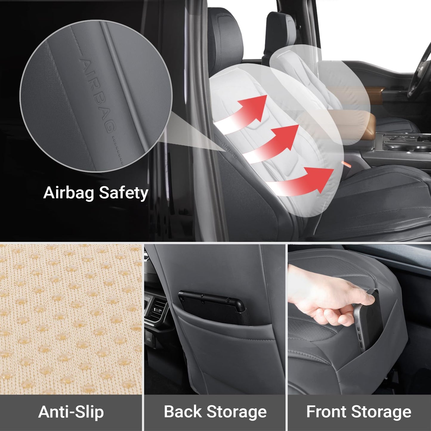 Coverland Custom Car Seat Covers Compatible with Tacoma, F150, F250, F350, Ram 1500, Silverado 1500 - Premium Fax Leather Non-Slip Waterproof Interior Front Seat-Dark Gray [See Size Chart-Size A10]