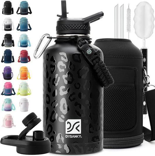 DYSANKY Insulated Water Bottle | Thickened Stainless Steel Vacuum Metal | Portable Sports Half Gallon Large Water Jug for Gym and Hiking with Straw, Carrier Bag, Handle Strap | BPA-Free 64 oz