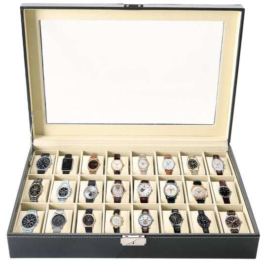 MAOPINER 24 Slot Watch Box - Portable Travel Watch Case & Jewelry Display Drawer