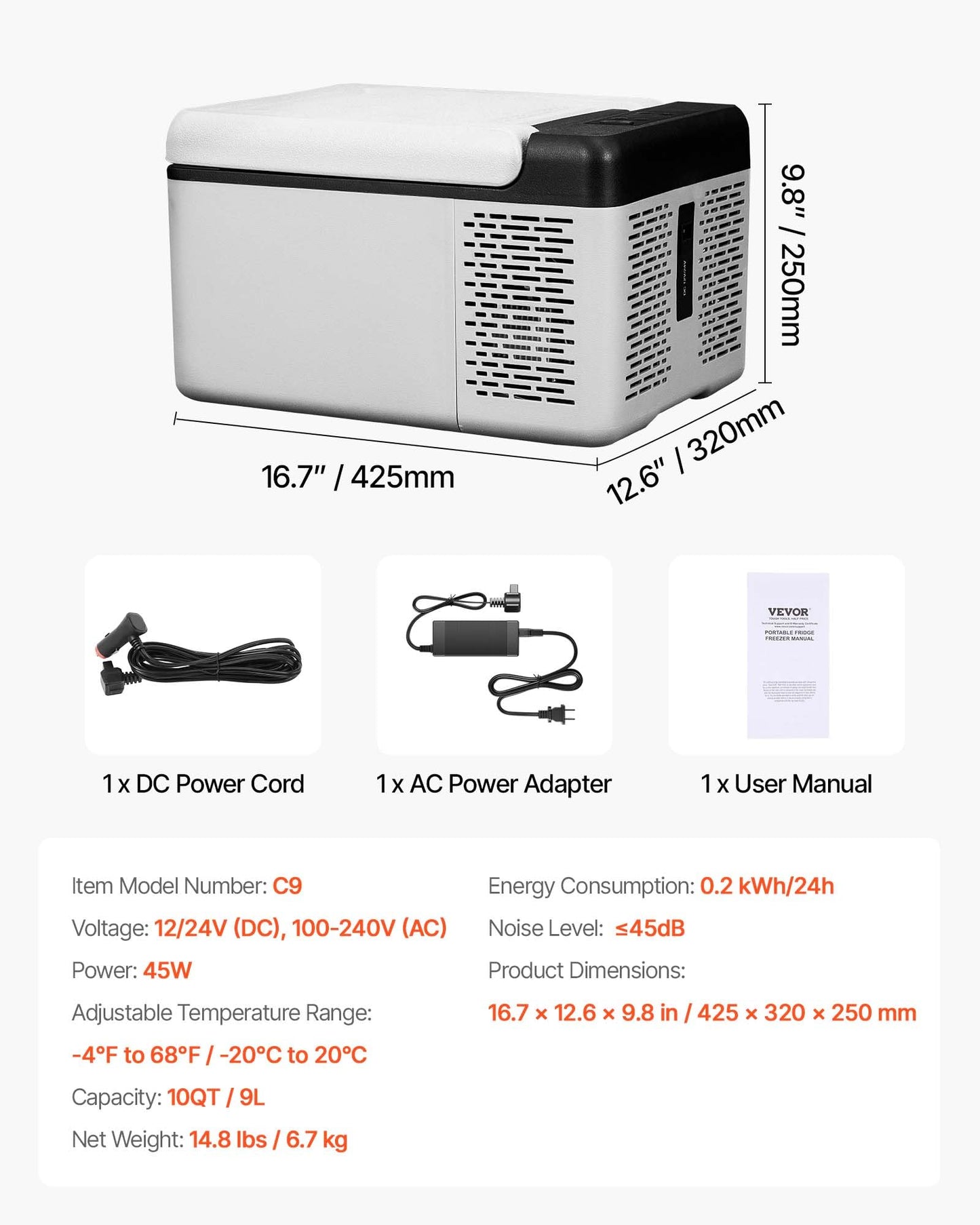 VEVOR 10 Quart 12 Volt Portable Mini Freezer Car Compressor Fridge Cooler