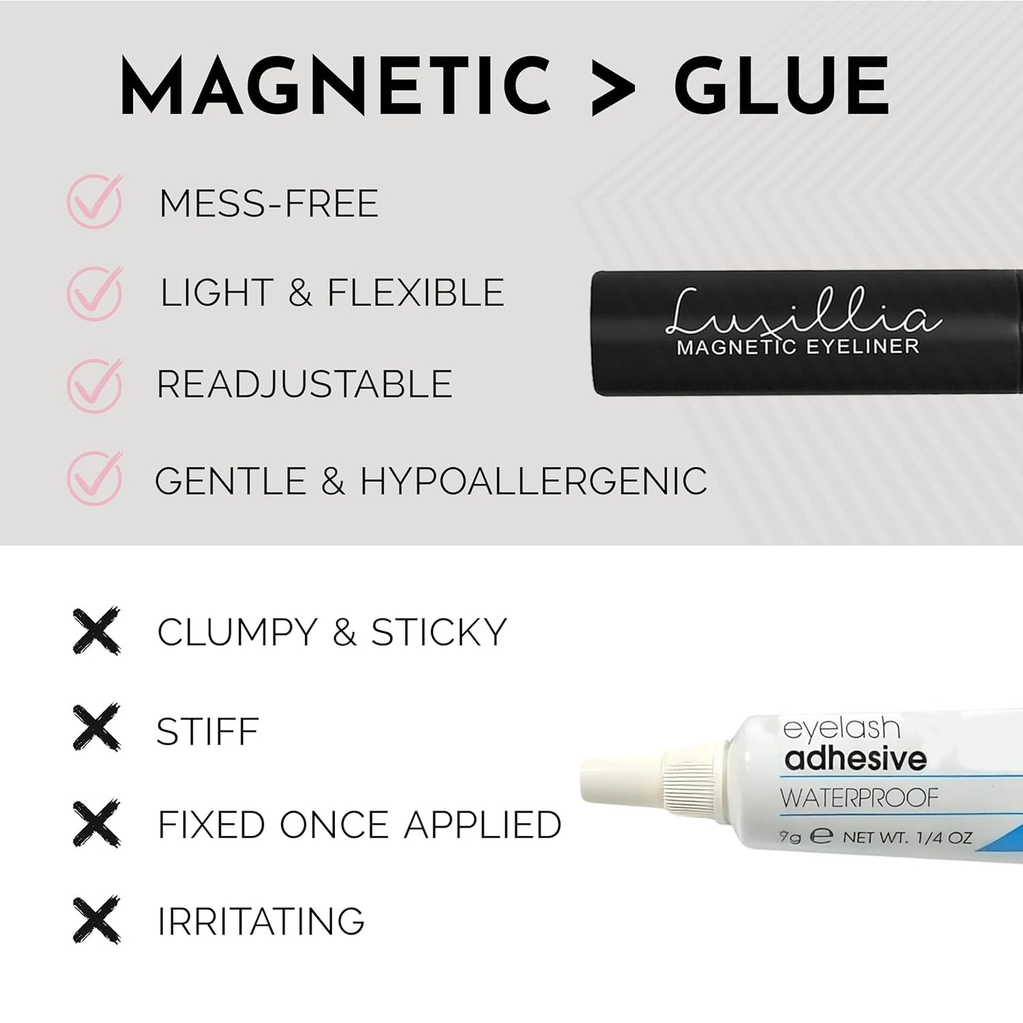 Luxillia Magnetic Eyelashes Kit – 16 Piece Magnetic Eyelash & Eyeliner Set with Applicator – Natural Look Easy Apply Reusable Fake Extension Lashes, No Glue – Pestañas Postizas Magnéticas Naturales