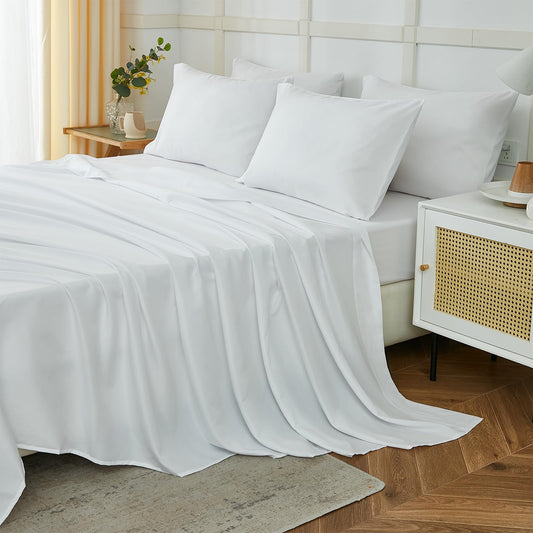 ILAVANDE White King Sheets Set 6 Piece,Hotel Luxury Super Soft 1800 Series Microfiber Bed Sheets King Set-Wrinkle & Fade Resistant-14 Deep Pockets Sheets for King Size Bed(King,White)