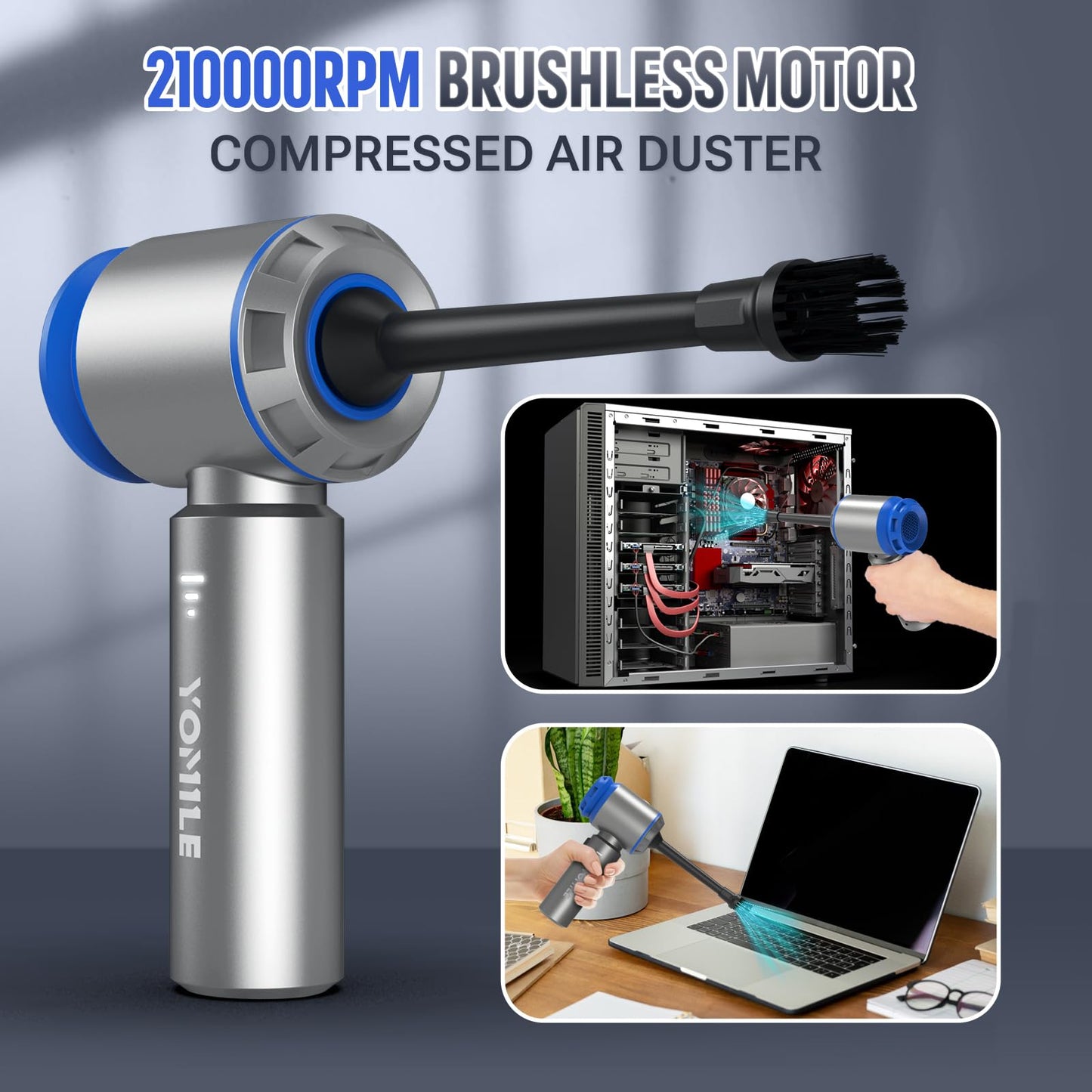 Mini Car Vacuum Cleaner, Upgraded 25KPa 120W Wireless Handheld Vacuum Cleaner, 9000mAh Rechargeable Battery, Portable Lightweight Air Blower, 210,000RPM Air Duster for Car, Office and Home Cleaning