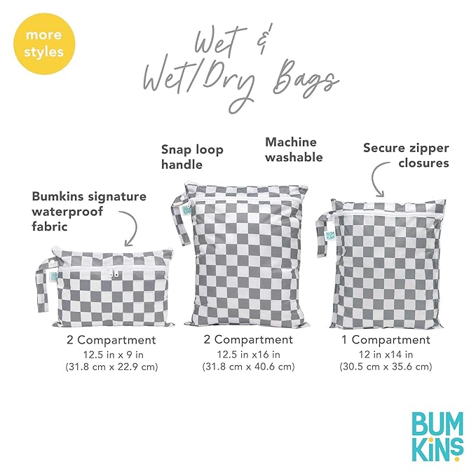 Bumkins Waterproof Wet Dry Bag for Baby, Travel, Swim Suit, Cloth Diapers, Pump Parts, Pool, Beach, Gym Clothes, Toiletry, Hook to Stroller, Daycare, Zip Reusable Wetdry Packing Pouch, Camp Gear Green